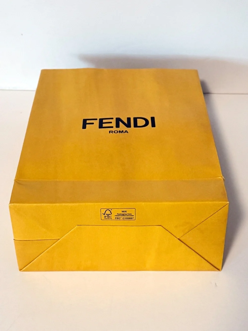 Fendi Roma Yellow Gift Bag + 23” Logo Ribbon